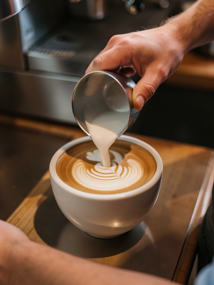 Barista pouring coffee